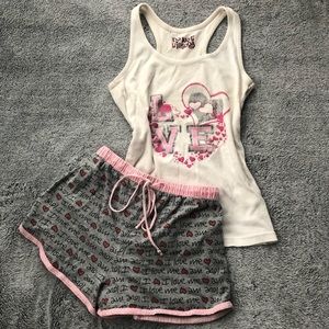 “I love me” y2k cute heart love graphic booty shorts tank top pajama set